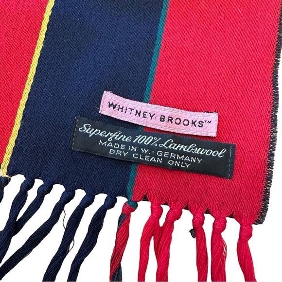 Whitney Brooks Burgandy Navy Fall Lambswool German Made Scarf - Picture 5 of 8